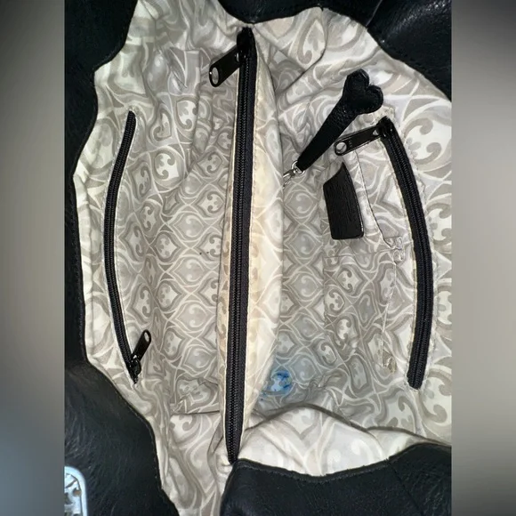 Brighton Black Pebbled Leather and Brown Croc-Embossed Hobo Shoulder Bag - Picture 5 of 16